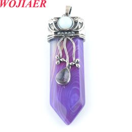 WOJIAER naturel rose Quartz pierre épée pendentifs Labradorite Lapis veines Onyx flèche perle ronde opale bijoux BO919