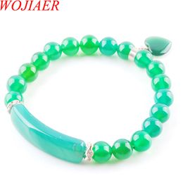 WOJIAER – Bracelets en pierre naturelle, perles d'agate verte, en forme de cœur, breloques, bijoux pour femmes, cadeaux d'amour, K3320