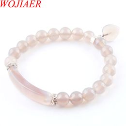 WOJIAER – Bracelets en pierre naturelle, perles d'agate grise, en forme de cœur, breloques, bijoux pour femmes, cadeaux d'amour, K3322