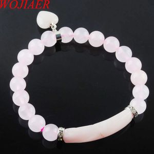 Wojiaer natuursteen kralen rozenkwarts streng armbanden armbanden hartvorm zilverkleur passende vrouwen sieraden liefde geschenken k3341