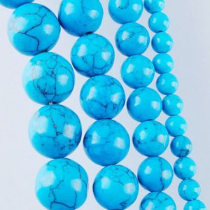WOJIAER Natural Blue Turquoise Gemstone Round Ball Loose Spacer Beads 15.5Inches For Jewelry Making Findings DIY Bracelet Necklace BY916