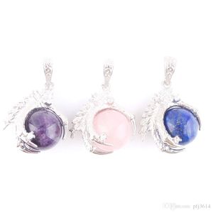 WOJIAER pendentifs en pierre naturelle plusieurs matériaux boule ronde perle Dragon griffe cristal Reiki Chakra pendentif bijoux cadeau BN309