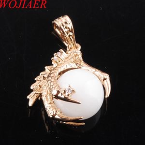 Wojiaer Natural Stone Collar White Jade Gema Stone Bead Bead Claw Gold Gold Jewelry N3102