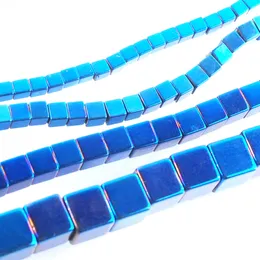 Wojiaer niet-magnetische hematietmaterialen 4 mm blu licht vierkant losse kralen voor ketting sieraden maken accessoires 15.5 "bl326