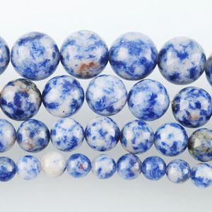 Wojiaer natuurlijke witte stip blauwe steen ronde kralen voor sieraden maken bedelarmband 6 8 10 12mm by913