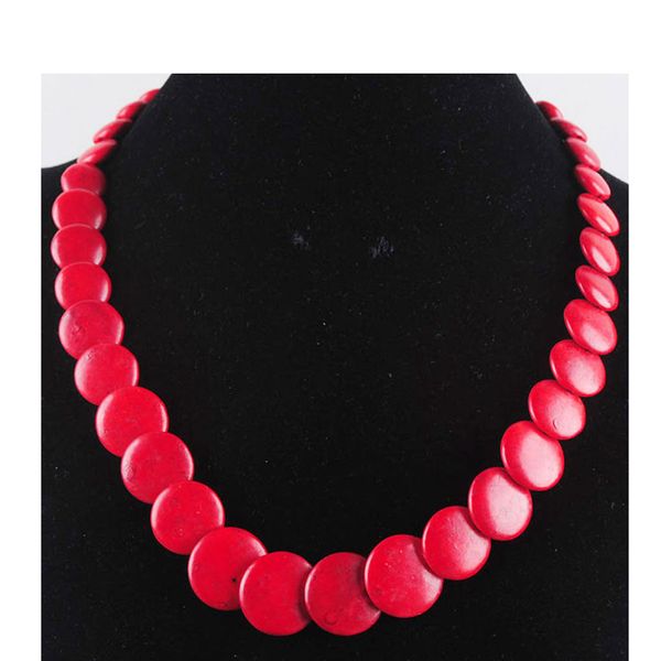 WOJIAER Rouge Howlite Pierres Synthétiques Gradué Rondement Perlé Collier femmes Bijoux 18 Pouces Strand Charmy F3102