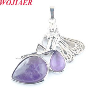 Wojiaer sexy engel hanger natuursteen water drop crystal kralen voor ketting handgemaakte reiki dames charme sieraden bo925