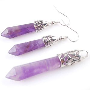 WOJIAER, conjunto de plata, joyería para mujer, pendientes colgantes, cristal Natural, ojo de tigre, gema, piedra Hexagonal puntiaguda, cuentas de Reiki Chakra BQ307