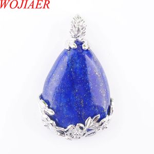 WOJIAER larme goutte d'eau amour naturel Lapis Lazuli pierre gemme pendentif collier Reiki perle femmes bijoux N3473