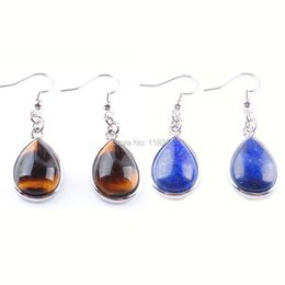 WOJIAER tendance bijoux goutte d'eau balancent pierre naturelle bleu sable améthyste crochet pour femmes cadeau BR322