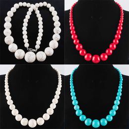 WOJIAER – colliers de bijoux pour femmes, pierre précieuse naturelle, blanc, rouge, bleu, Turquoise, perles rondes graduées, brin de 19 pouces, BF313