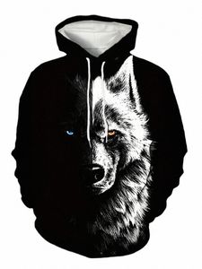 Wolf en Tijger 3D Gedrukt mannen Creatieve Capuchon Voor Mannen Herfst En Winter Touw Riem Hoodie Met Zakken 481J #