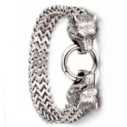 Wolf Charm Bracelet Rvs Biker Mens Franco Link met Spring Ring Clasp