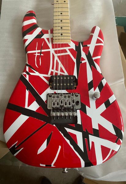 Wolf Eddie Edward Van Halen 5150 Guitare électrique à rayures blanches et rouges Floyd Rose Tremolo Écrou de verrouillage Manche en érable 1 Bri8591446