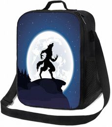 Tema de Wolf Halen, Bolsa de almuerzo aislada para mujeres y hombres, Mo Night Sky Growling Halen, Fiambrera reutilizable a prueba de fugas Q2rW #