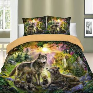 Wolf Happiness Family Ensemble de linge de lit imprimé Housse de couette Housse de couette Full Queen King tailles Couvre-lit Ensemble de literie loup gris 3 pcs Y2001350U