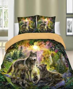 Wolf Happiness Family Lit imprimé linge Set Duvet Quilt Cover Full Queen King Tailles Cover Grey Wolf Litting Set 3 PCS Y20019947432