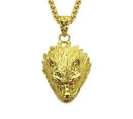 Wolf Head Gold Pendant Iced Out Bling Bling Bling Crystal Charm Cross Necklace Chain Men Rapper Cuba039S ketting Hip Hop Jewelry3446894