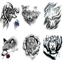 Wolf hoofd tattoo sticker met de betekenis van wolf pad, dominante simulatie tijger en vos patroon, waterdichte sticker, water transfer printen