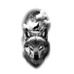 Loup hurlant lune tatouages temporaires autocollant pour hommes main bras Art Tatoo étanche Animal loup Flash Tatto faux autocollants de tatouage