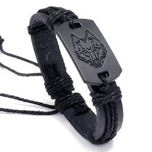 Wolf Identification Bracelet Punk String Verstelbare Bangle Cuff Polsband voor vrouwen Men Mode sieraden
