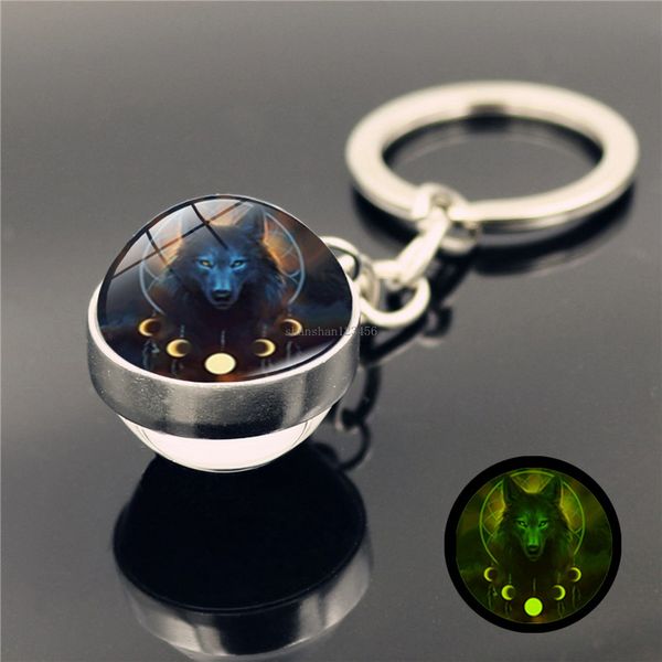 Porte-clés attrape-rêves loup indien, boule de verre qui brille dans la nuit, porte-clés lumineux, bijoux à la mode, cadeau Will et Sandy