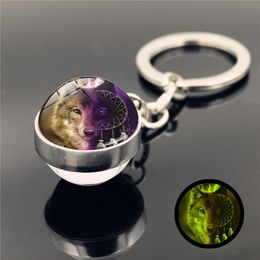 Wolf Key Ring Glass Ball Indianen Dream Catcher Glow in the Dark Luminous Keychain Holders Women Men Men Mode Jewelry Will en Sandy