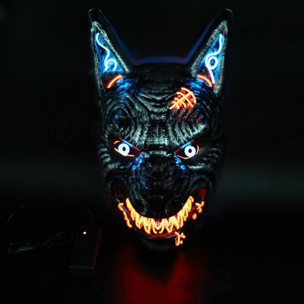 Loup Masque Effrayant Animal LED Light Up Masque pour Hommes Femmes Festival Cosplay Halloween Costume Mascarade Parties, Carnaval