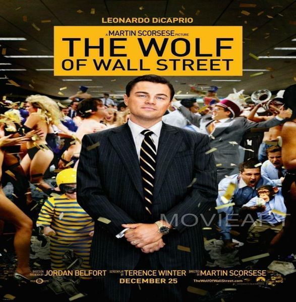Loup de Wall Street noir blanc classique film Art cadeaux affiche en soie imprimée 6662279301