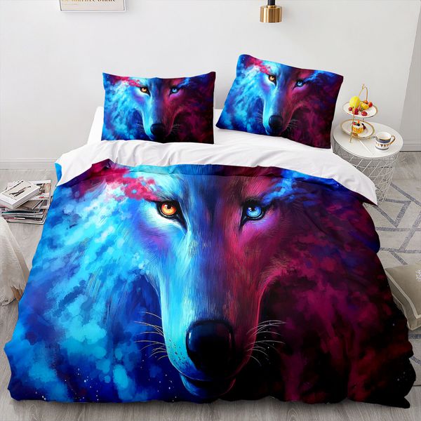 Coquette de couette de motif de loup pour garçons pour garçons 3d Animal Imprimé housse de litière de litière d'animal de la faune en fibre de fibre de polyester doux