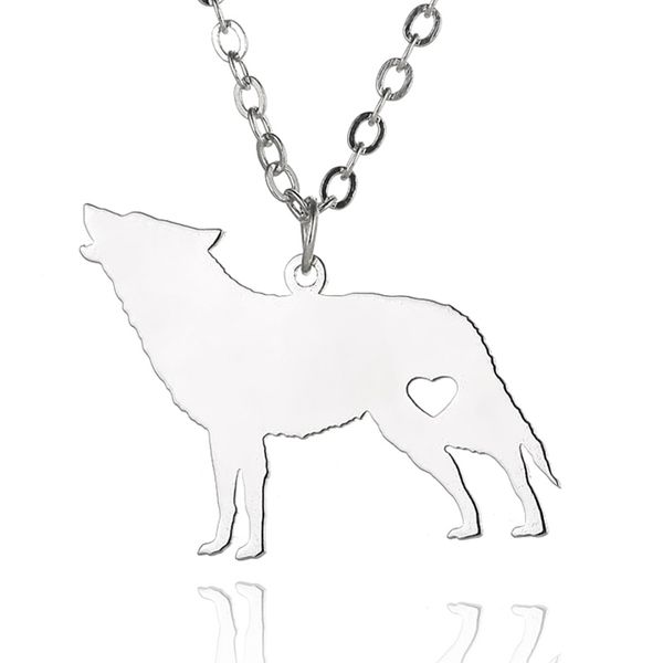 Lobo Colgante Collar Acero Inoxidable Animales Charm Link Chain Joyas Para Mujeres Y Hombres Niños Regalos Venta al Por Mayor