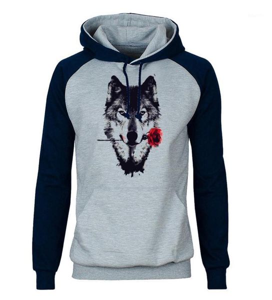 Wolf Rose Hoodies Men Animal Raglan Sweatshirts à capuche Sweethirt 2020 Automne d'hiver Fleep Warm Cool Sportswear Mens18863952