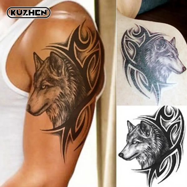 Loup temporaire tatouage autocollant hommes femmes animaux noirs imperméables multiples multiples transfert d'eau faux durable 240423