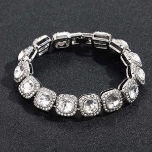 Wolf Tide 13 mm vierkante geclusterde kristallen armband Iced Out Strass kristal suiker Cubaanse schakelketting hiphop heren armbanden Party Club Rapper Bijoux geschenken