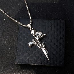 Wolf Tide 2024 Nerw Hip Hop Rozenkruis Bedelketting Met Antiek Zilver Kleur Roestvrij Stalen Ketting Sieraden Kettingen Bijoux Kraag Groothandel