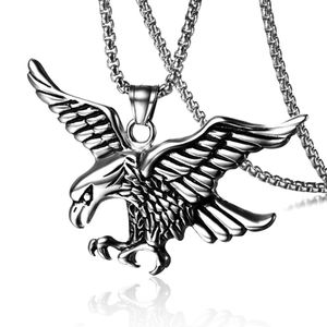 Wolf Tide – collier pendentif ailes d'aigle couleur argent Antique, avec chaîne en titane et acier inoxydable, bijoux à la mode en or pour hommes, bijoux hip hop Rock, vente en gros