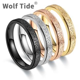 Wolf Tide Mode Mat 4 mm Roestvrij stalen ring Japans en Koreaans Heren Dames Zwart Rose goud Persoonlijkheid modieus Bruiloft Vingerringen Sieraden Bijoux Groothandel