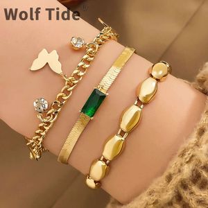 Wolf Tide – ensemble de Bracelets multicouches pour femmes, Style Ins, pendentif en cristal papillon, breloques, strass scintillants, chaîne à maillons artisanaux, Bijoux