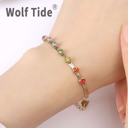 Wolf Tide nieuwe roestvrijstalen gouden diamanten armbanden bezaaid kleurrijke yoga kleurrijke strass glanzende armband voor vrouwen slangenketting esthetische bijoux sieraden