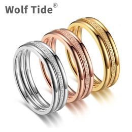 Wolf Tide Vintage trois rangées titane acier inoxydable bague pour femmes nouvelle mode or Rose personnalisé bagues bijoux accessoires Anillos vente en gros