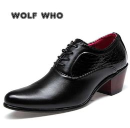 Loup wh qui de luxe hommes habille des chaussures de mariage en cuir brillant 6cm talons de haut mode pointu à orteil saliss