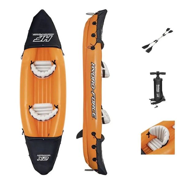 Wolface Plaflable Kayak Fishing Boat Portable Water Sport avec pompe à palette et sac pour 2 personnes Orange 331x88cm 240409