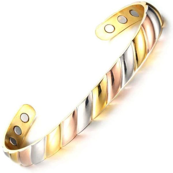 Wollet Bracelet en cuivre pour l'arthrite et les douleurs articulaires magnétiques avec aimant pour femmes et hommes Tunnel de soulagement réglable solide Q0720