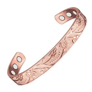Wollet bijoux Bio magnétique manchette ouverte Bracelet en cuivre pour les femmes énergie de guérison arthrite aimant Pink285R