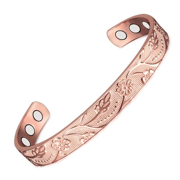 Joyería Wollet, brazalete abierto biomagnético de cobre, brazalete para mujeres, energía curativa, artritis, imán rosa