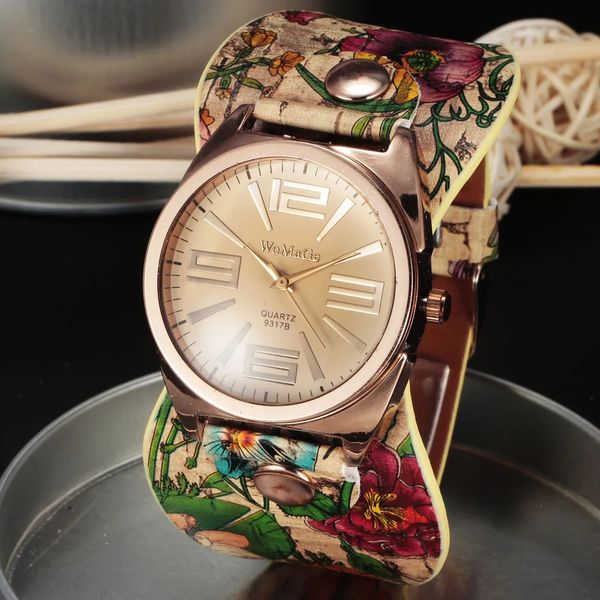 Womage Moda Relojes grandes Mujer Estilo bohemio Relojes de mujer Banda de cuero Relojes de cuarzo Relojes de mujer dames horloge hodinky 240314