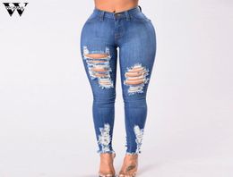 Womail 2019 Jeans déchirés femmes maman pantalon skinny lavé haute taise zipper bleu trous femelles décontractées poches bouton jeans9044362