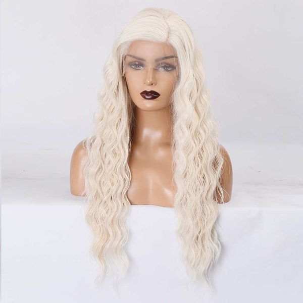 Femme 26 pouces avant de lacet perruques synthétiques pour les femmes noires platine blonde dentelle perruque résistant à la chaleur perruque synthétique aspect naturel 230524