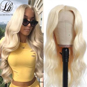 Vrouw 613 Body Wave Lace Wig Synthetische pruik voor zwarte vrouwen Middelste T-deel Lace Wig 613 Blonde Highlight Burgundy Wig Cosplay Dagelijks dragen 230524