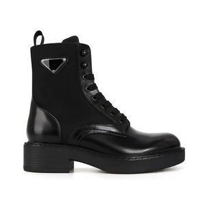 Bottine femme Bottines Knight Martin d'hiver Richelieus plats Chaussures brossées Cuir Nylon Tissu Bottine Triangle-logo noir talon bloc à lacets 35-42Box